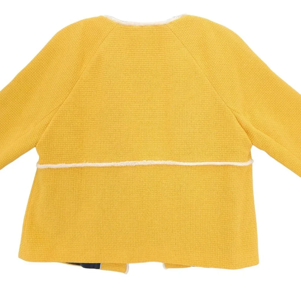 BODEN Ida Jacket Yellow Woven Tweed Frayed Hem Open Front Textured US 14 - Picture 4 of 8